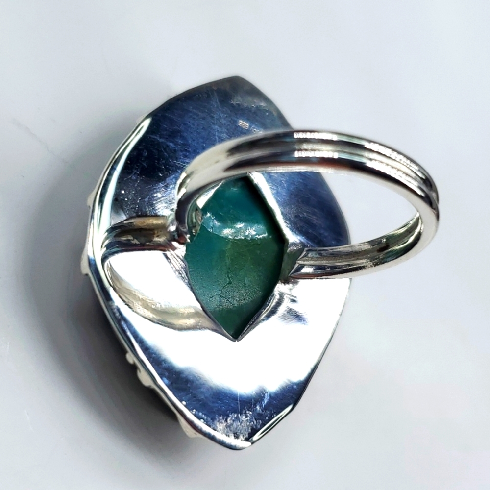 Peruvian Opalina Sterling Silver Ring Artisan Blue Green Stone Size 7 NWT - Picture 4 of 8